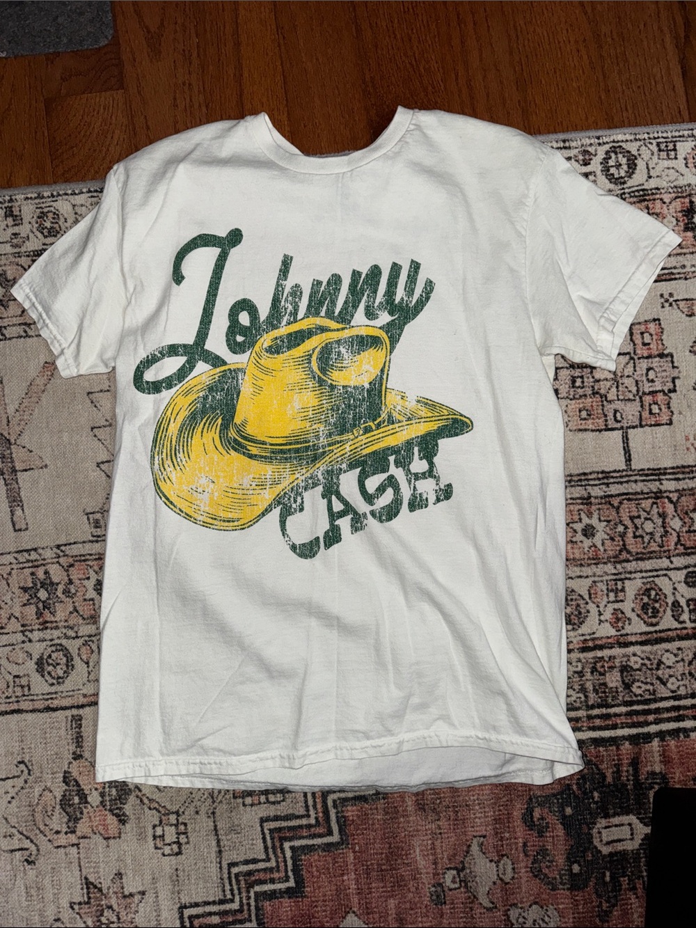 Johnny Cash Graphic Tee - White with Green & Yellow Print